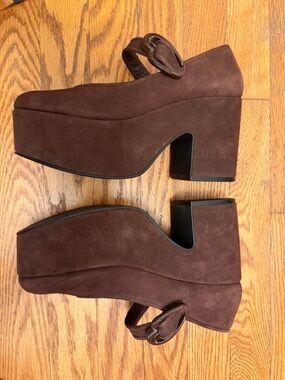 Larroudé Verona Flatform Mary Jane Brown Suede | 38 | Worn 2x | Box & Dust Bag